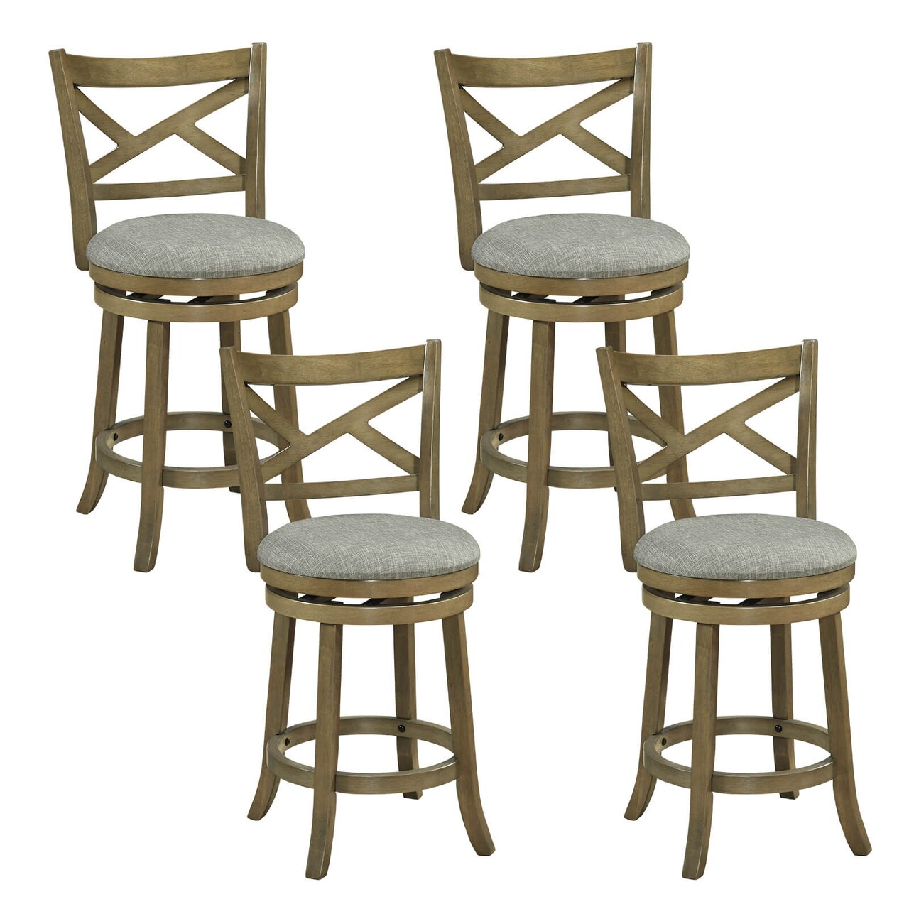 Costway Swivel Bar Stools Set of 2/4, 25” Counter Height Barstools with Backrests for Kitchen